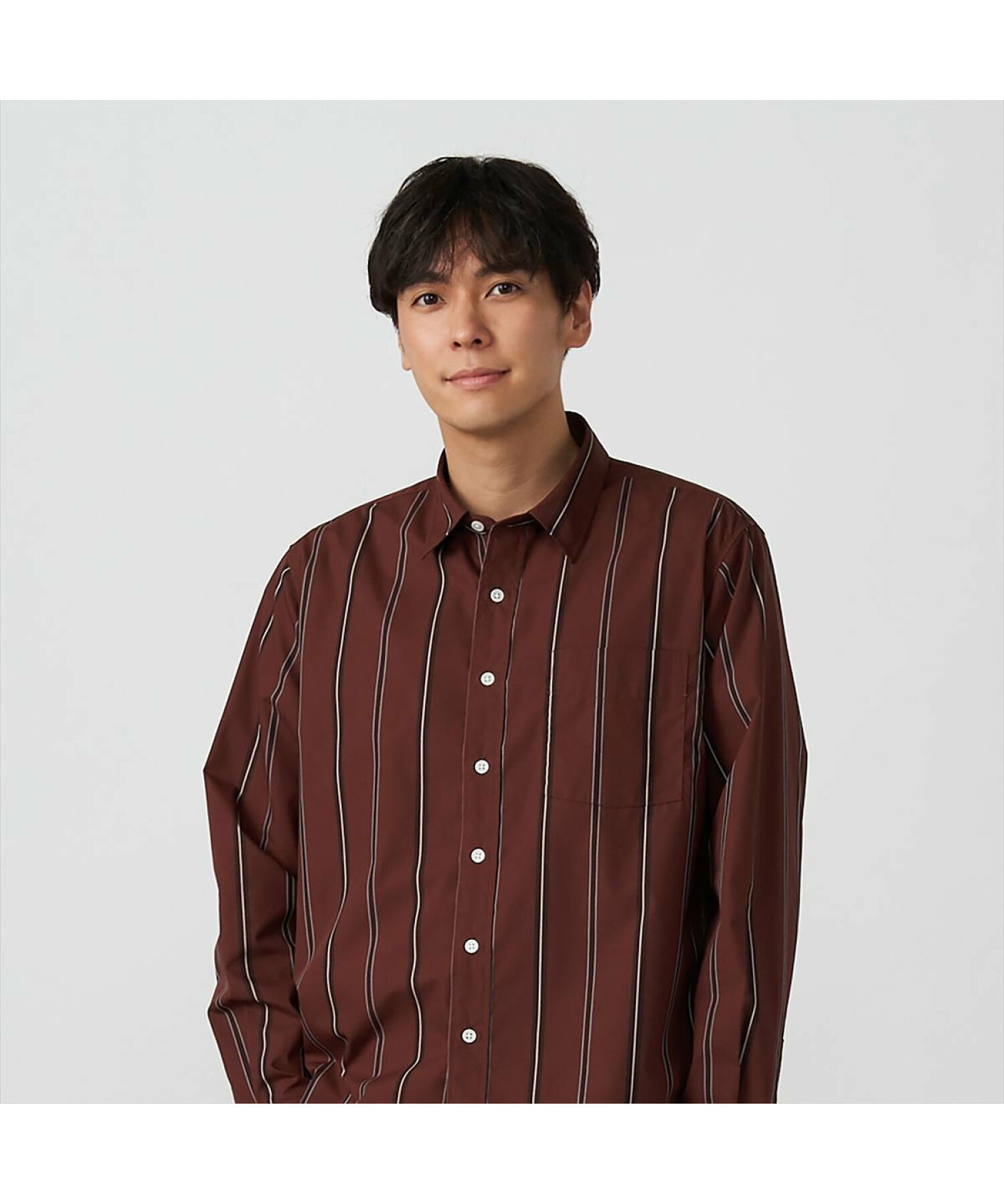 (M)レギュラーカラー ラウンドカラーテール カジュアルシャツ 長袖 形態安定